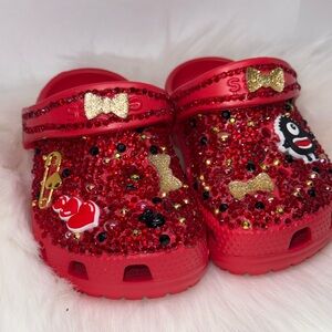 Festive Red and Gold Glitter Slippers